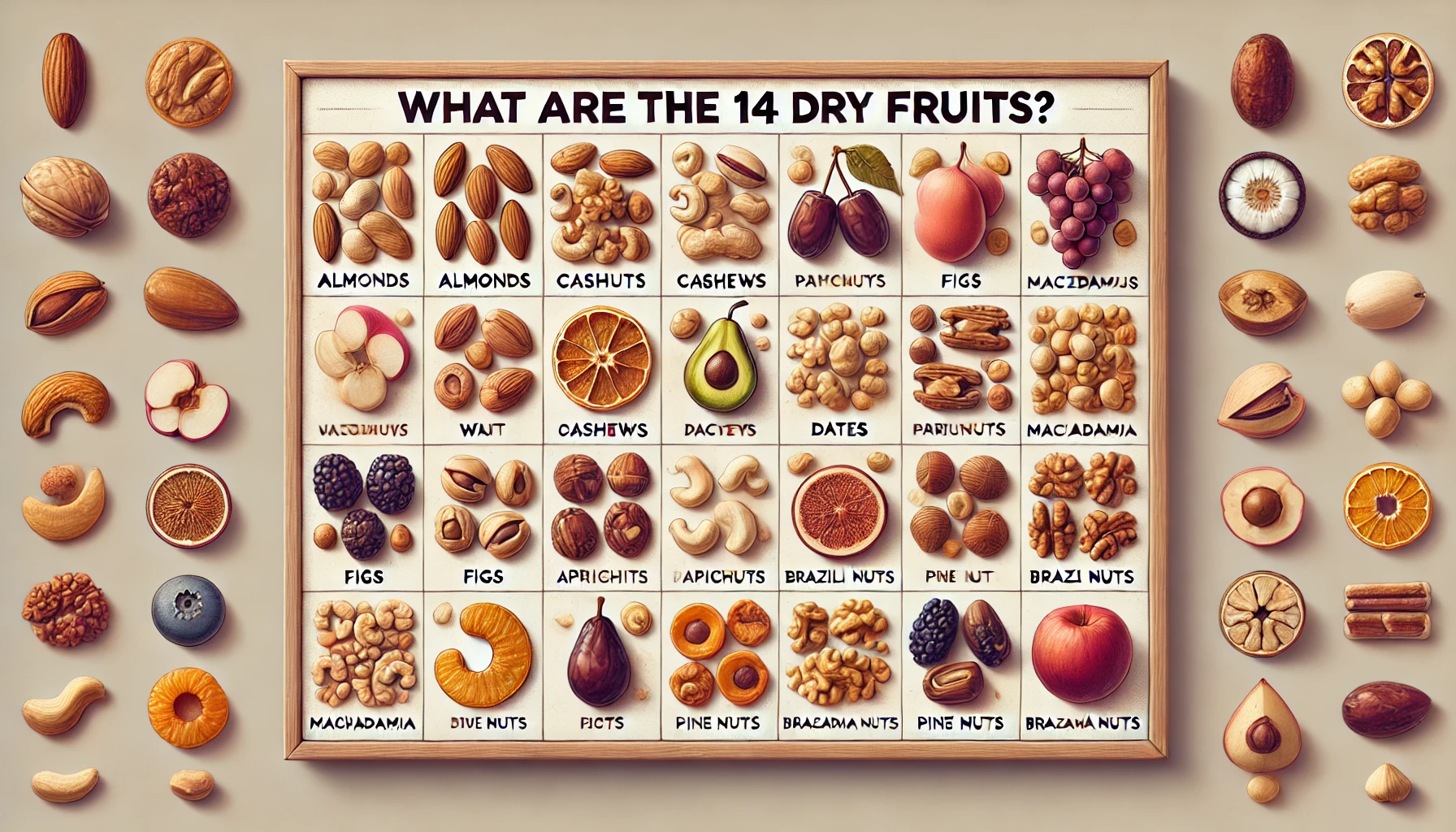 What are the 14 dry fruits?